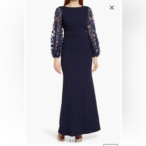 Eliza j. Women's Plus Applique Floral ballon Sleeve Pleated Sheath Gown